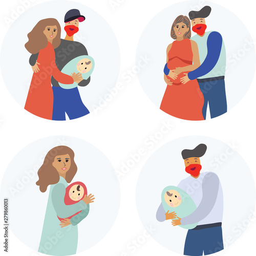 Happy couples expecting holding a baby