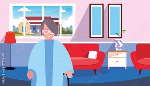 cute grandma in the living room home