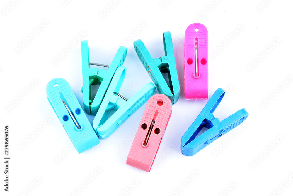 Clothes-peg collection. Set of plastic colorful clothespin isolated on white background Clothes-peg collection. Set of plastic colorful clothespin isolated on white background