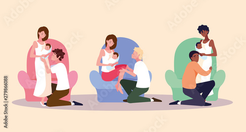 group of parents with baby avatar character