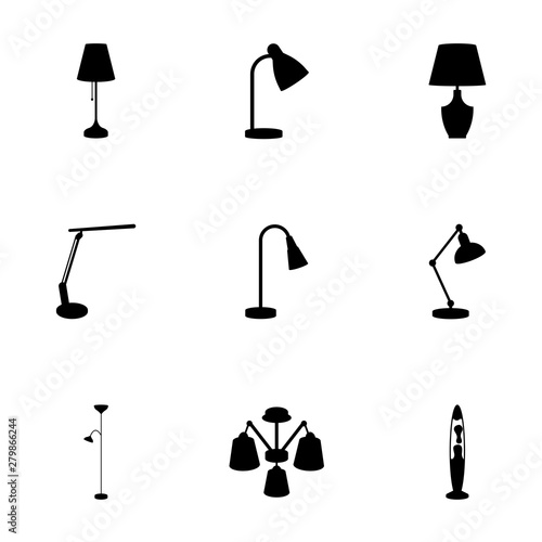 Collection of lamps icons. Black vector set.
