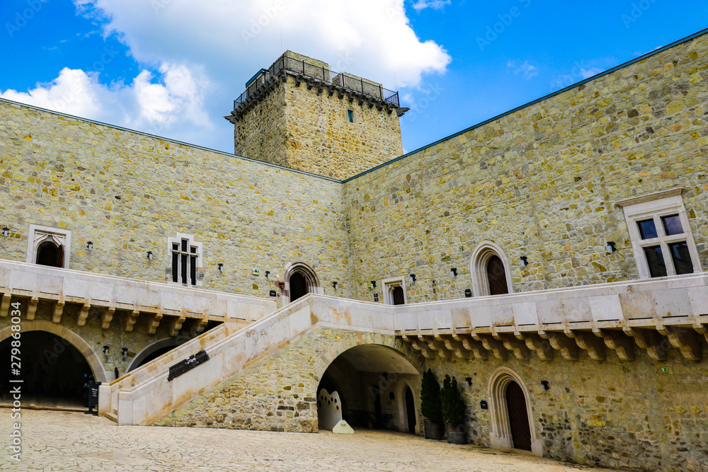 Miskolc, Hungary, May 20, 2019: The inner courtyard of the Diosgior fortress in Miskolc.