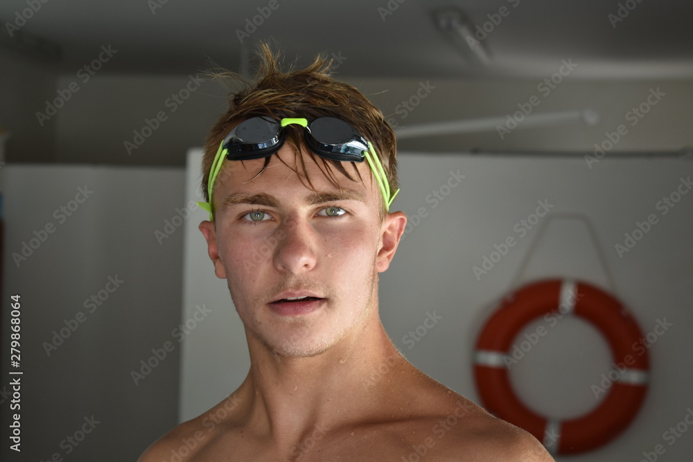 teen boy blond hair sunglasses Stock Photo