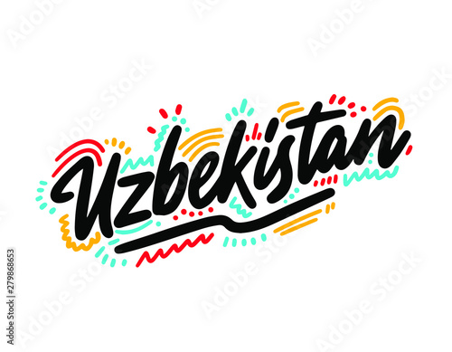 Uzbekistan Creative Text Handwritten Font Design Vector Illustration.