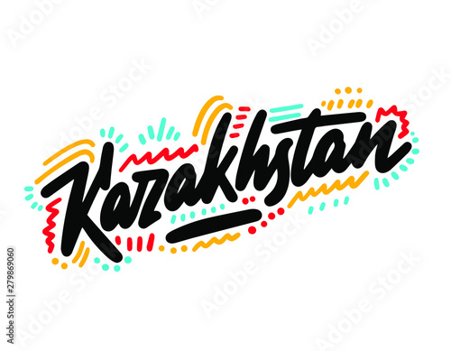 Kazakhstan Word Text with Creative Handwritten Font Design Vector Illustration. - Vector