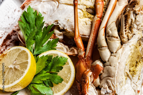 Fabulous lobster dish, detail seen from above. photo