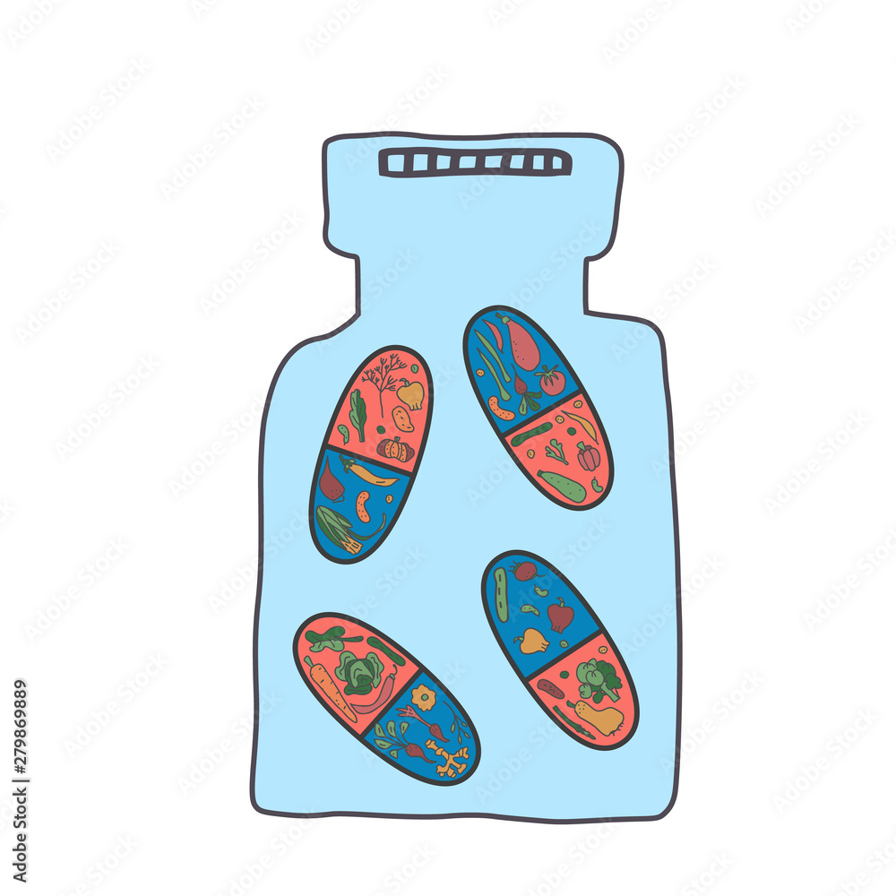Vitamine pills concept with veg. Vector design. Vitamine pills concept with veg. Vector design.