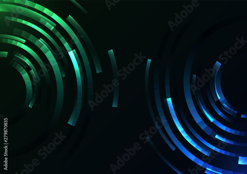 green blue abstract circle background, digital overlap layer line, simple technology design template, vector illustration