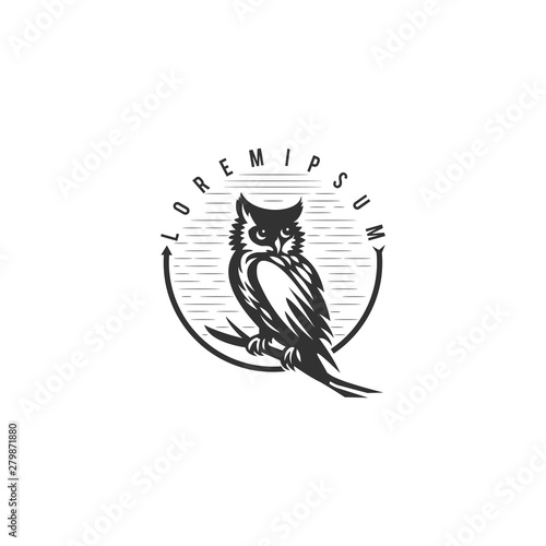 owl logo vector vintage icon template