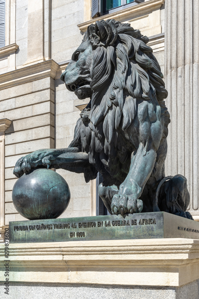 Lion Statue At The Entrance Of The Spanish Parliament Congreso De Los Diputados Madrid Spain Stock Photo Adobe Stock
