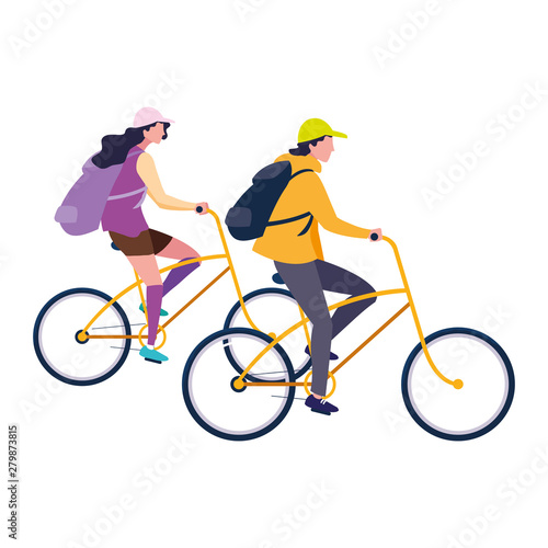 man and woman riding bicycle