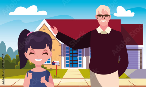grandpa with granddaughter front home