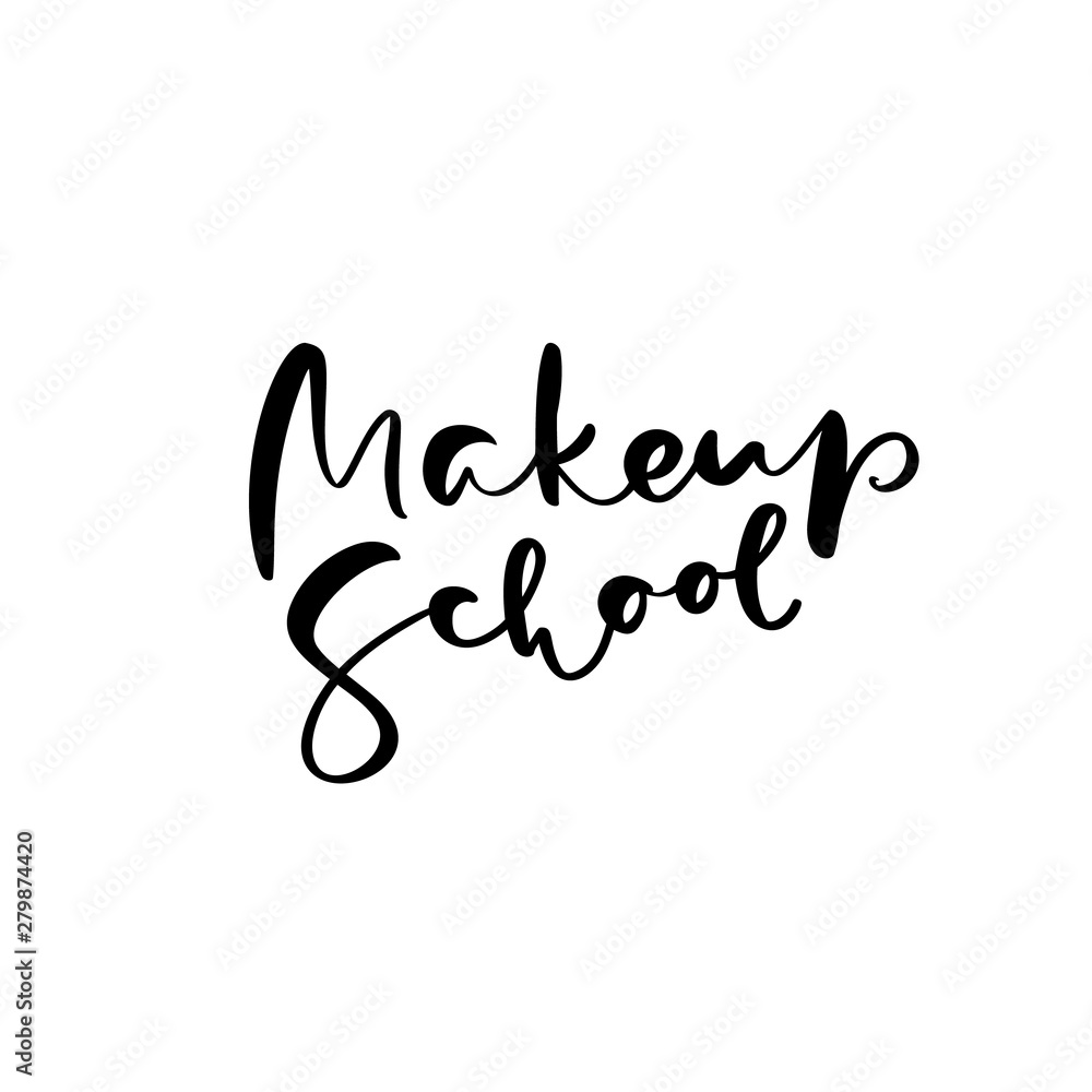 Calligraphy lettering text Make up School. Logo modern design vector illustration flat logo barber education Calligraphy lettering text Make up School. Logo modern design vector illustration flat logo barber education
