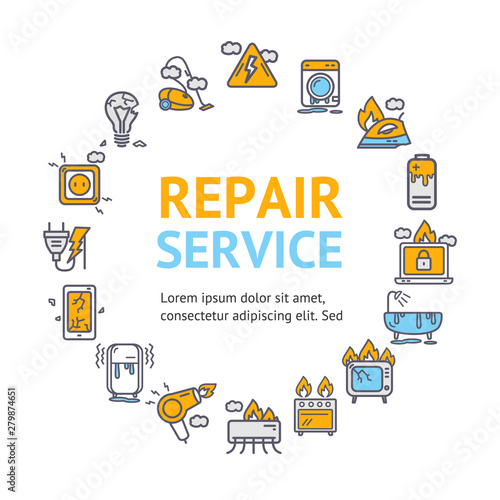 Repair Service Round Design Template Thin Line Icon Concept. Vector