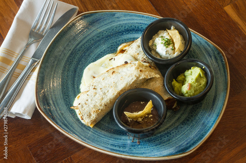 Mexican food: Tortillas with avocado and tomato