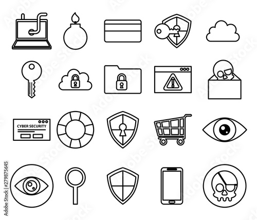 bundle of cyber security monochrome set icons