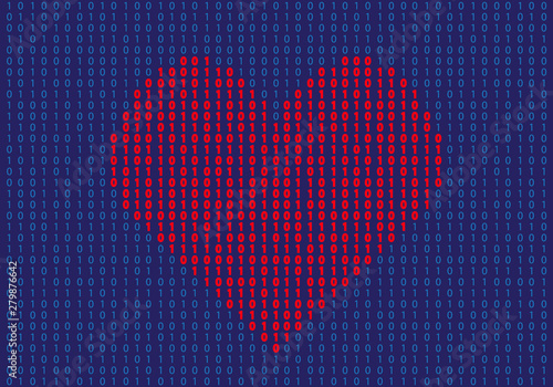 Heart shape made of binary numbers. tech love concept Vector Illustration EPS 10