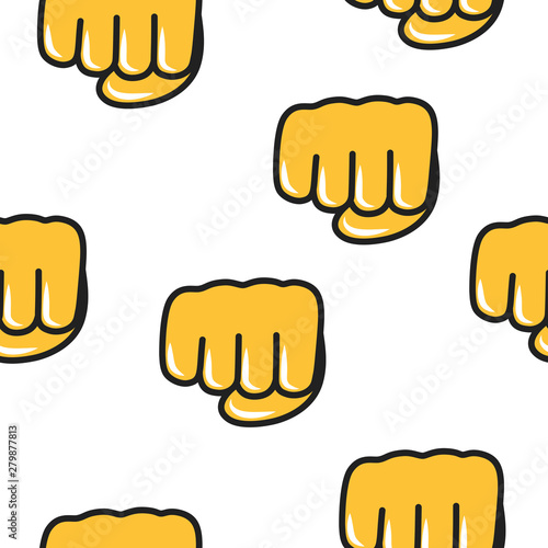 Fisted hand sign emoji seamless pattern. Chat emoticon icon background. Power gesture.