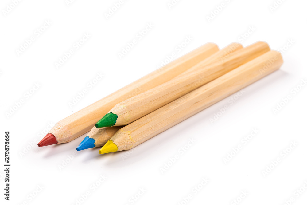 Obraz premium Wooden colorful ordinary pencils isolated on a white background