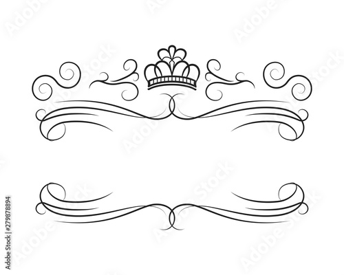Hand drawn ornate crown frame. Elegant swirl label for banner branding. Vintage Irish whiskey royal border.