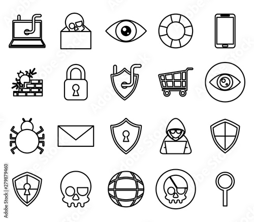 bundle of cyber security monochrome set icons