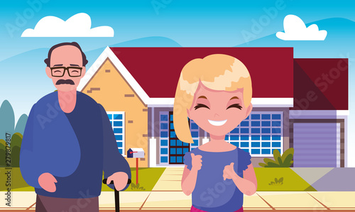 grandpa with granddaughter front home