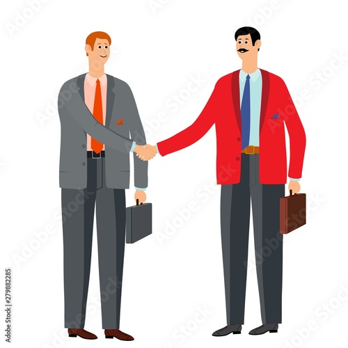Two businessmen rejoice in success. Vector illustration.