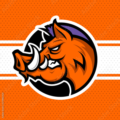 Wild hog or boar head mascot, colored version. Great for sports logos & team mascots.