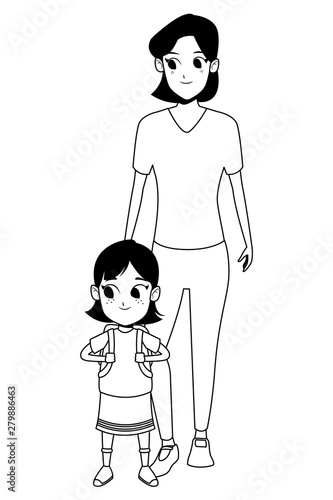 Family single mother with kid in black and white