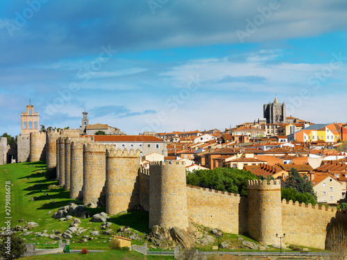 Spain, Castile and Leon, Avila. Fortified walls around the old city, listed as World Heritage by UNESCO, the ramparts dated 12th century photo