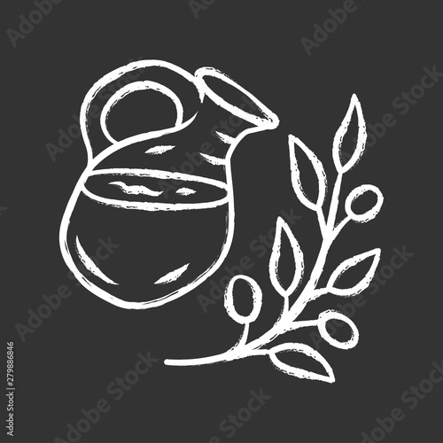 Herbal ice tea jar chalk icon. Summer natural refreshing drink. Organic and eco beverage. Water, juice with mint. Glass jug and plant branch with leaves isolated vector chalkboard illustration