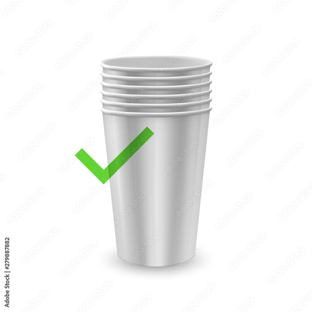 Realistic illustration of vector eco paper cups, white paper cups isolated on white Realistic illustration of vector eco paper cups, white paper cups isolated on white