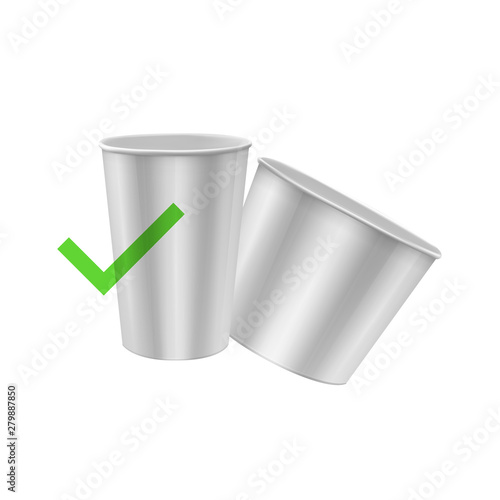 Realistic illustration of vector eco paper cups, white paper cups isolated on white