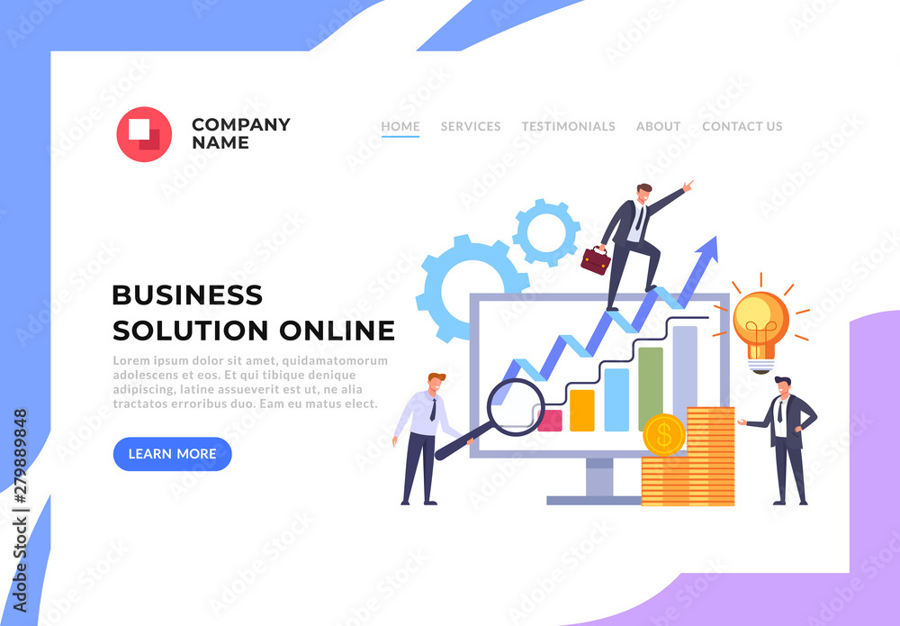 Business solution successful business teamwork web page banner concept. Vector flat cartoon design graphic illustration Business solution successful business teamwork web page banner concept. Vector flat cartoon design graphic illustration