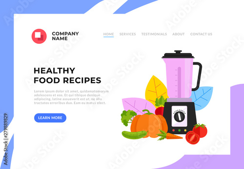 Vegetables juice mixer blender web page banner concept. Vector flat cartoon design graphic illustration