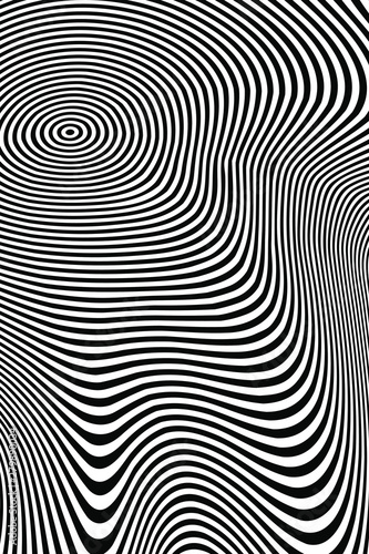Abstract Black and White Geometric Pattern with Waves. Psychedelic Striped Texture. 3D Illustration