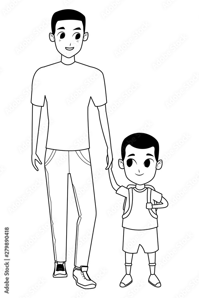 Family single father with kid in black and white Family single father with kid in black and white