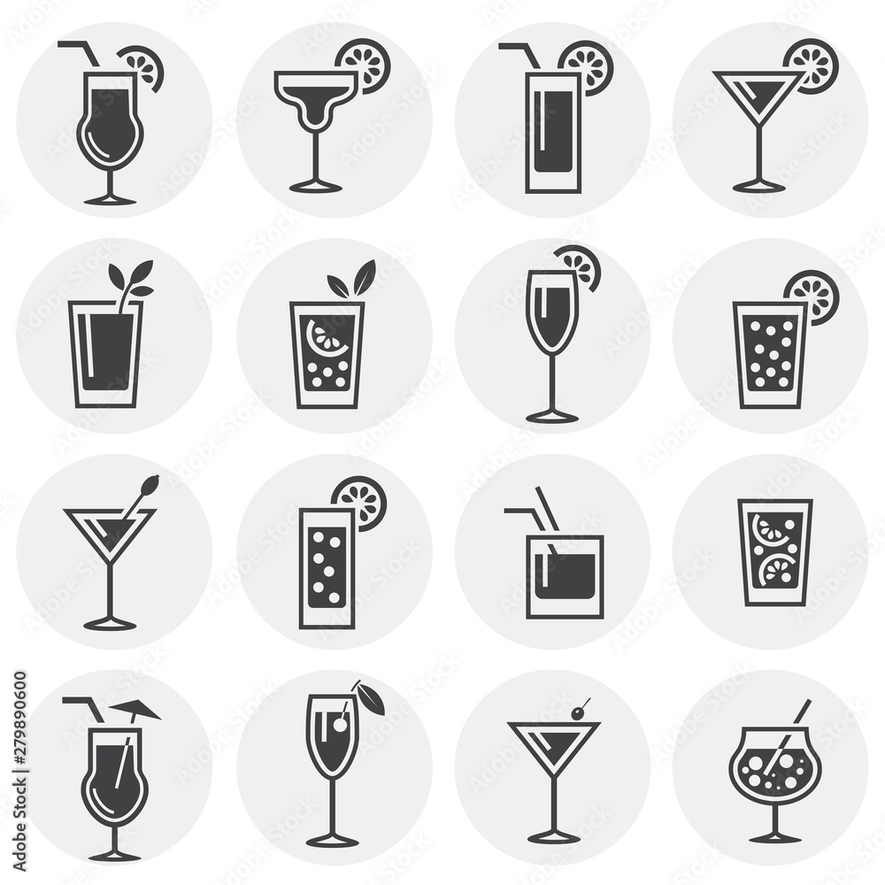 Cocktail related icons set on background for graphic and web design. Simple illustration. Internet concept symbol for website button or mobile app. Cocktail related icons set on background for graphic and web design. Simple illustration. Internet concept symbol for website button or mobile app.