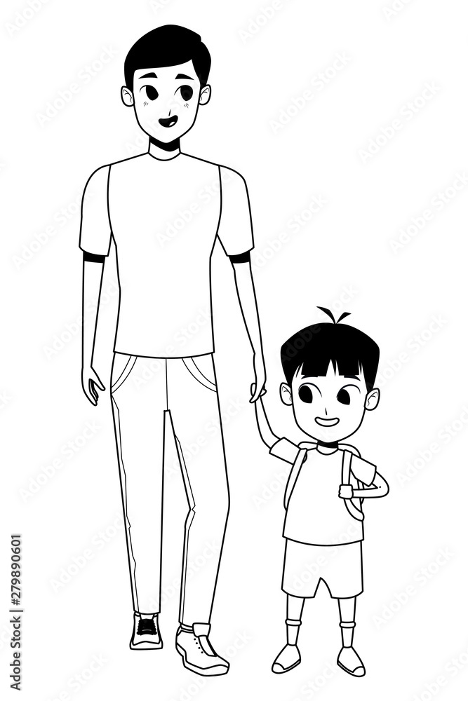 Family single father with kid in black and white Family single father with kid in black and white