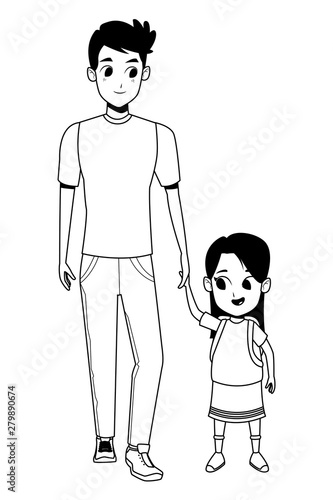 Family single father with kid in black and white