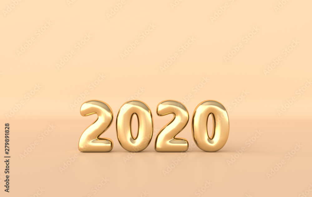 New year 2020 celebration background. Golden numerals 2020, in the studio. Realistic illustration for New Year's and Christmas banners. 3d render New year 2020 celebration background. Golden numerals 2020, in the studio. Realistic illustration for New Year's and Christmas banners. 3d render