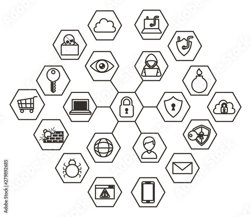 bundle of cyber security monochrome set icons