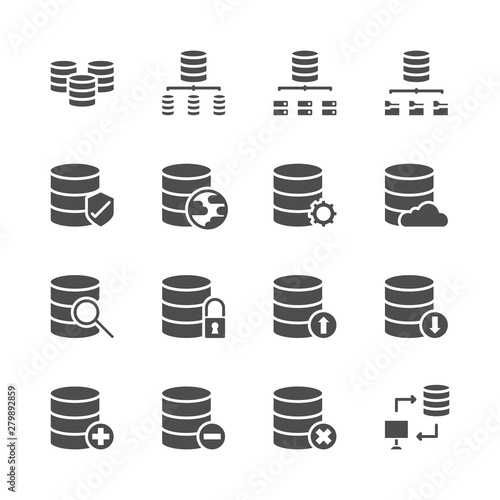 Database system icon set  in  glyph  design..Vector illustration
