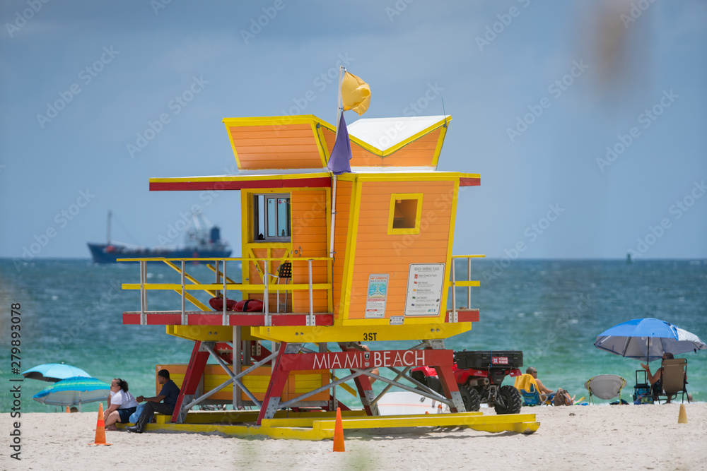 Orange lifeguard tower on Miami Beach Orange lifeguard tower on Miami Beach