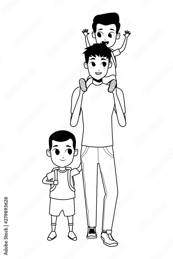 Family single father with kid in black and white Family single father with kid in black and white
