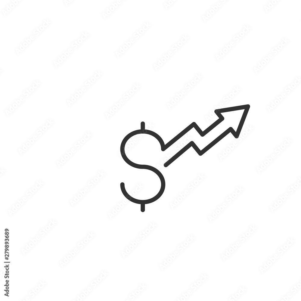 dollar increase arrow up icon. Money symbol with stretching arrow up. rising prices. Business cost sale icon. cash salary increase. investment growth. vector illustration dollar increase arrow up icon. Money symbol with stretching arrow up. rising prices. Business cost sale icon. cash salary increase. investment growth. vector illustration
