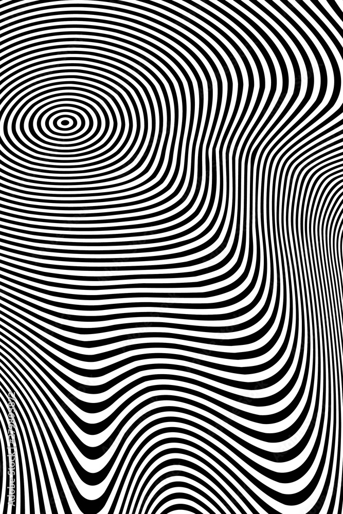 Abstract Black and White Geometric Pattern with Waves. Psychedelic Striped Texture. Raster. 3D Illustration