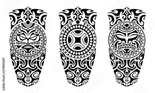 Set of tattoo sketch maori style for leg or shoulder	