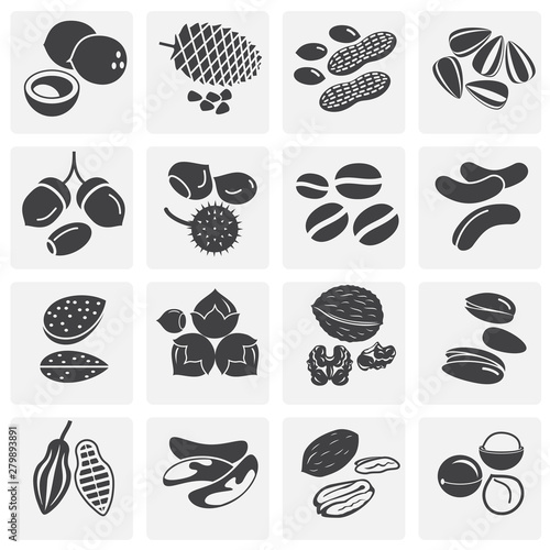 Nuts related icons set on background for graphic and web design. Simple illustration. Internet concept symbol for website button or mobile app.