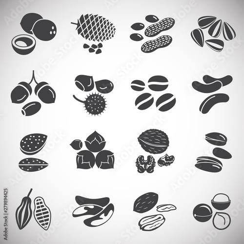Nuts related icons set on background for graphic and web design. Simple illustration. Internet concept symbol for website button or mobile app.